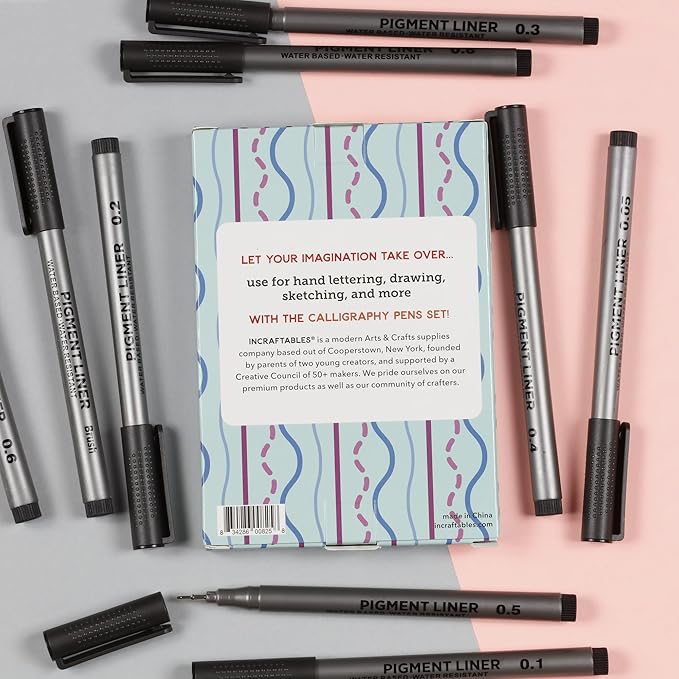 Incraftables Calligraphy Brush Pens – Pack of 9 Assorted Tips – Black Chisel Tip Markers for Hand Lettering, Writing, Sketching, Scrapbooking, & Art Projects – Beginner Kit for Kids & Adults