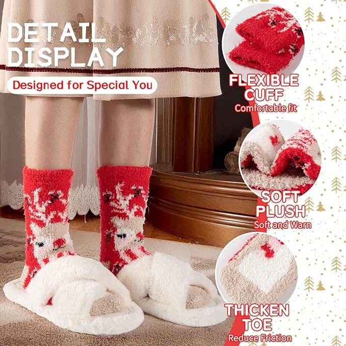 COOPLUS Fuzzy Socks for Women Warm Fluffy Cozy Winter Soft Home Slipper Socks (5 Pairs)
