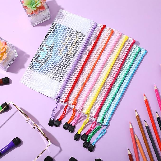 Jetec 32 Pcs Mesh Zipper Bags Toy Storage Bikini Organizer Bag Bolsas para Guardar Trajes De Baño Waterproof Zipper Reusable Pouch Puzzle Multipurpose for Storage Office(Stylish Color,9.5 x 4.5 Inch)