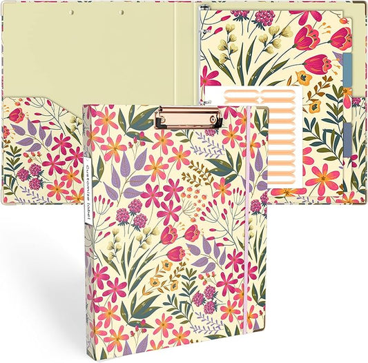 Ospelelf 3 Ring Binder, 1/2 Inch, Cute Floral Binder for Letter Size (11" x 8.5") with 5 Tab Dividers, File Folder Labels and Low Profile Clipboards