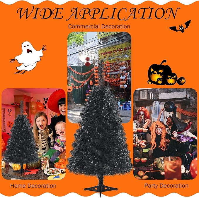 Happygrill 3FT Black Christmas Tree, Artificial Unlit Halloween Decoration Tree with 116 PVC Tips, Premium Small Xmas Tree for Home Office School Holiday Decoration