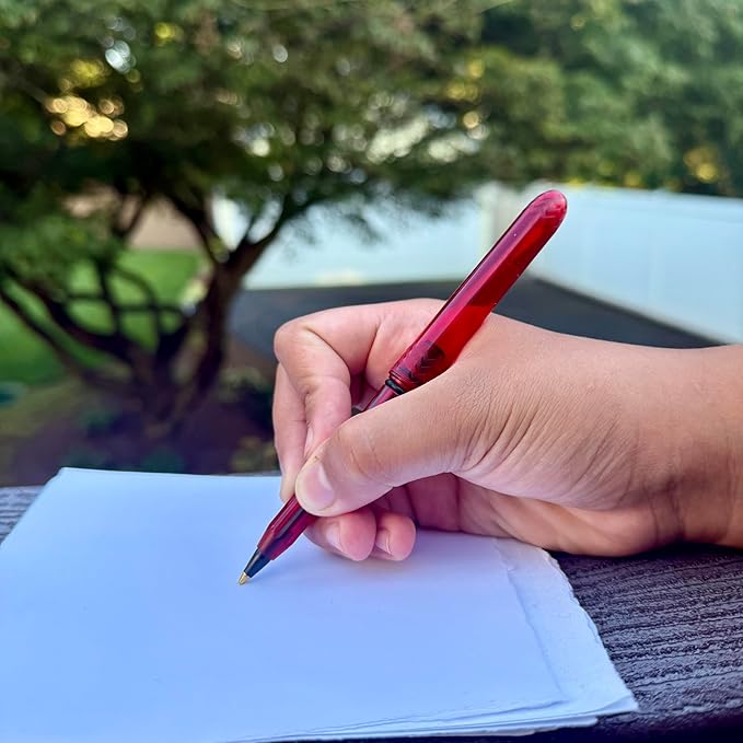 The USA Made Compact Pen – 4 Pack of Translucent Jewel Toned Aesthetic Ballpoint Pens – Chic, Compact & Colorful – for Stationery, School, Work or Journals (Ruby)