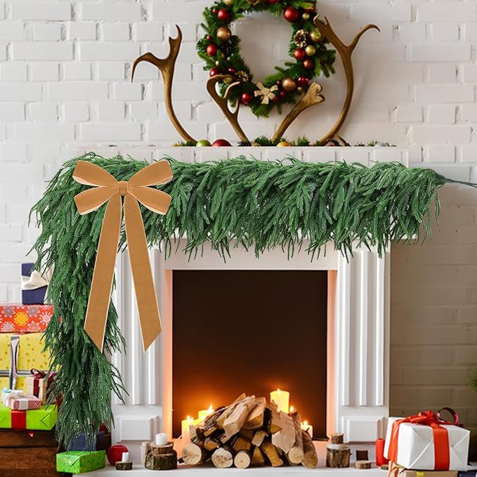 2-Pack Christmas Norfolk Pine Garland, 9ft Real Touch Garland,Artificial Winter Green Realistic Greenery Garlands for Mantle, Table, Wall, Indoor, Outdoor Xmas Decorations