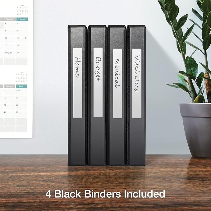 Oxford 3 Ring Binders, 1 inch ONE-Touch Easy Open D Rings, Durable Binders for School and Office, ClearVue, Xtralife Hinge, Non-Stick, PVC-Free, Black, Holds 250 Sheets, 4 PK (79903)