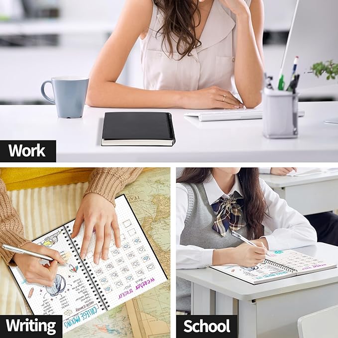 AHGXG Bullet Dotted Journal - Dot Grid Spiral Notebook A5, 160 Pages, 100 GSM Thick Paper, Waterproof Plastic Cover Journals for Bullet Journaling, Sketching, 5.7" x 8.3", Black