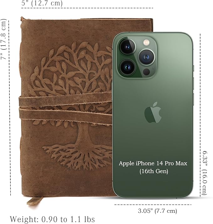 LUXEORIA Tree Of Life Leather Journal for Women and Men, Handcrafted Leather Journal for Writing Womens, Sketchbook, Travel Diary with Unlined Deckle Paper, Distressed Brown 5x7