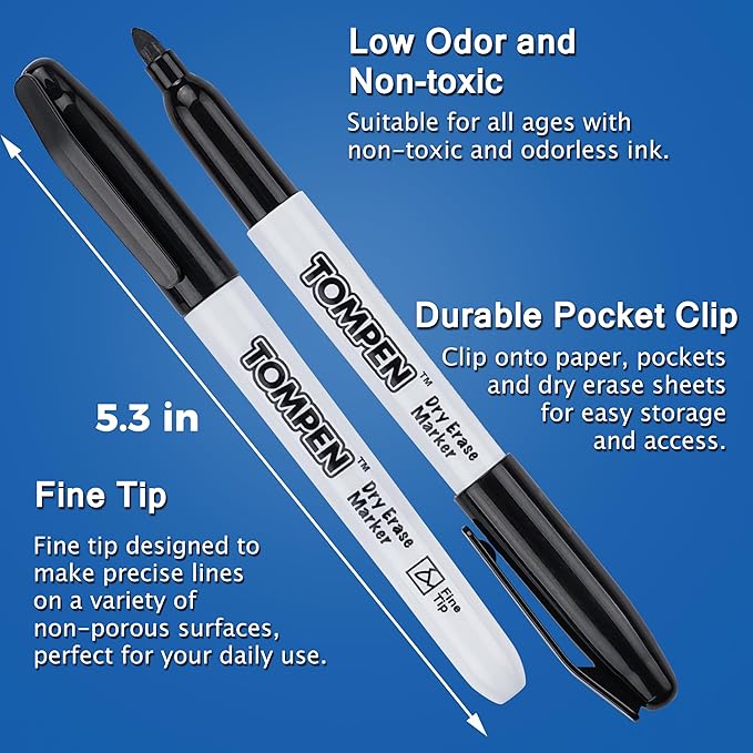 Dry Erase Markers Black,160 Bulk Pack Fine Tip,Low Odor Quick-Drying Whiteboard Markers for Office Home School Writing Planning