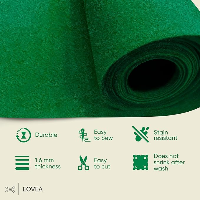 EOVEA | Acrylic Felt Fabric by The Yard - Non-Stiff, Soft Material - 72" Wide - 1.6mm Thick Felt Sheets for DIY Crafts, Sewing, Upholstery, Cushion, Padding(Hunter Green, 5 Yards)