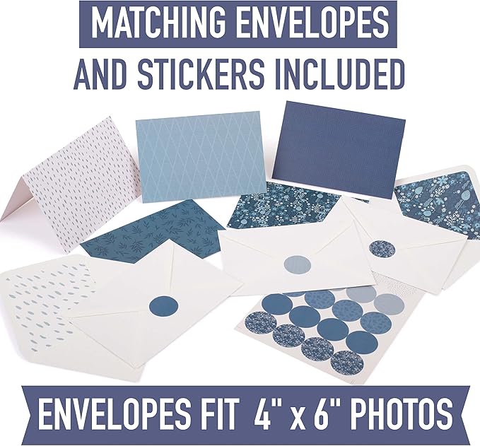 VNS Creations 100 Pack Blank Cards and Envelopes 4x6 - Bulk Blank Greeting Cards with Envelopes & Stickers Inside for All Occasions, Cute Colored Notecards Stationery Set, Assorted Colors Note - Navy