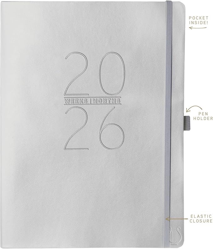 Graphique 2026 Apollo Business Planner | 18 Month Organizer, July 2025 - Dec. 2026 | Weekly & Monthly Spreads | To-Do List & Note Pages | Pen Loop | Vegan Leather | Silver | 8” x 10”