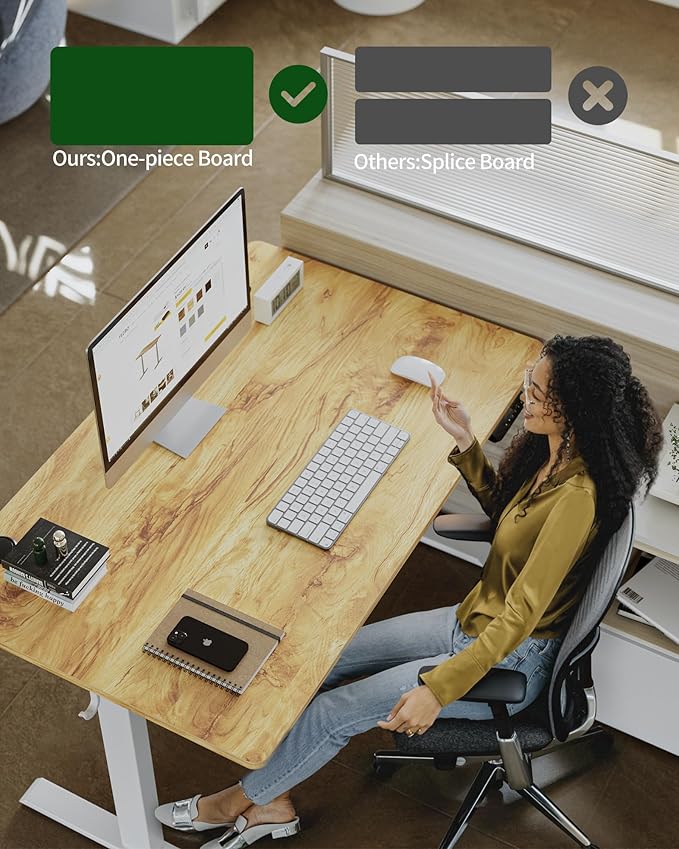 FEZIBO One-Piece Standing Desk Adjustable Height Stand up Home Office Desk, 48x24 Inch Electric Standing Computer Desk, with 4 Memory Presets, Fixable casters, Light Rustic