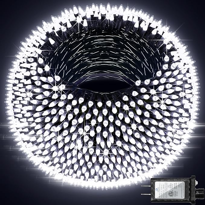 1500 LED Christmas Lights Outdoor with 12 Modes, 470FT Green Wire Christmas String Fairy Lights with Timer & Dimmable, Waterproof Twinkle Tree Lights for House Party Wedding Xmas Decor, Cool White