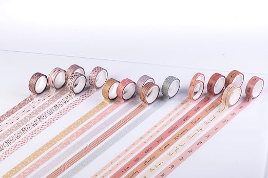 DIVERSEBEE Pastel Washi Tape Set, 5 Rolls Decorative Scrapbook Tape, Cute Craft Tape, Scrapbooking Bullet Journal Supplies, Bible Journaling, Planner Accessories, Gift Wrap Tape (Planner)