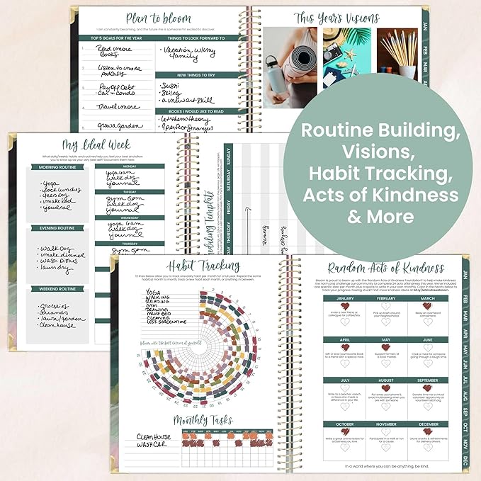 bloom daily planners HARDCOVER 2026 Planner (January to December) - 8.5” x 11” Weekly & Monthly Dated Agenda Organizer Book with Stickers & Tabs - Emerald Paint Strokes