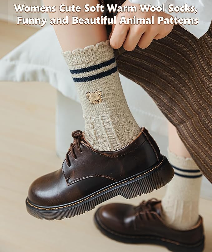 IIG Cute Warm Wool Socks for Women Super Cozy Thick Crew Winter Socks Gifts, 5 Pairs