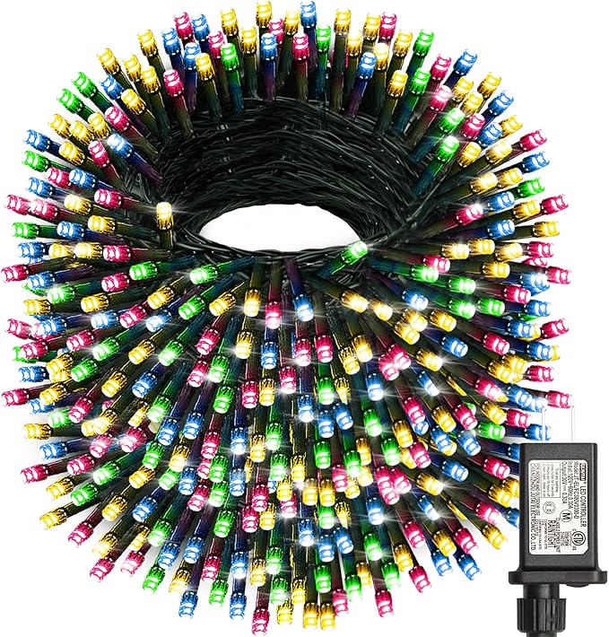 Haili 1000 Led Christmas Lights, Plug in 8 Lighting Modes Waterproof, Outdoor Christmas Lights for Tree Yard Party Indoor Outside Decorations (393FT, Multi Colored)