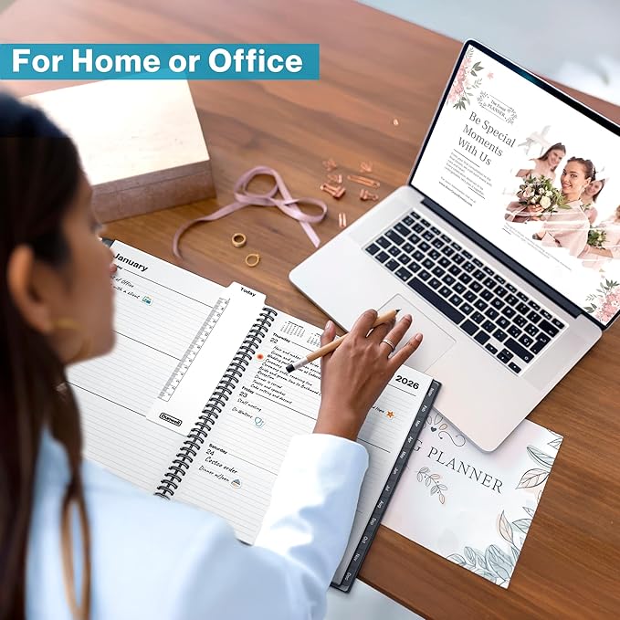 Dunwell Planner Book 2026, 8.5x11 Weekly Monthly Planner, Jan to Dec 2026, Large Calendar Book with Laminated Tabs, Bookmark, Free Stickers, Daily Calendar Planner Organizer