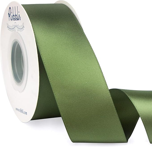 Ribbli Moss Green Satin Ribbon,Double Faced Satin 1-1/2 inch x Continuous 25 Yards,Use for Bows Bouquet,Gift Wrapping,Wedding Decoration,Floral Arrangement