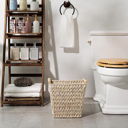 GRANNY SAYS Wicker Trash Can, Waste Basket for Bathroom, Waterproof Bathroom Garbage Can, 19 Liters/5 Gallons Wastebasket with Handle, Decorative Waste Basket for Bedroom, Office, Living Room, 1 Pack