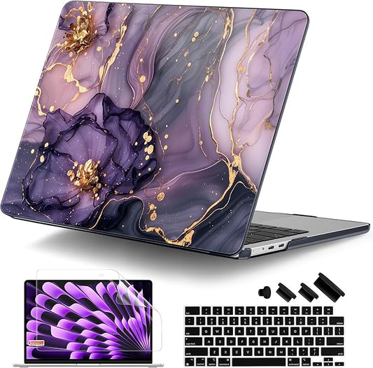 DONGKE Compatible with M4 MacBook Air 15 inch Case 2025-2023 A3241 A3114 A2941 M3 M2 Retina Display Touch ID, Plastic Hard Case & Keyboard Skin for MacBook Air 15" - Hydrangea