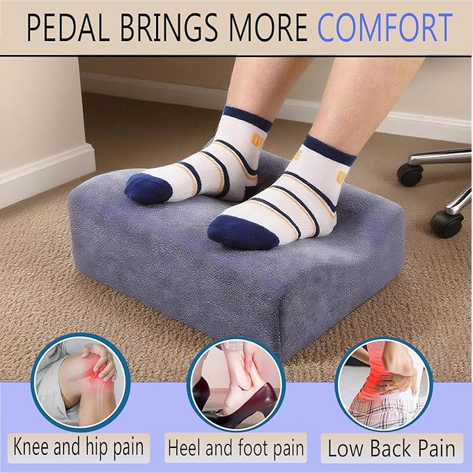 Foot Rest for Under Desk at Work, Ergonomic Under Desk Footrest with Washable Cover, Memory Foam Foot Stool for Office Chair & Gaming Chair, Back & Hip Pain Relief, Blue