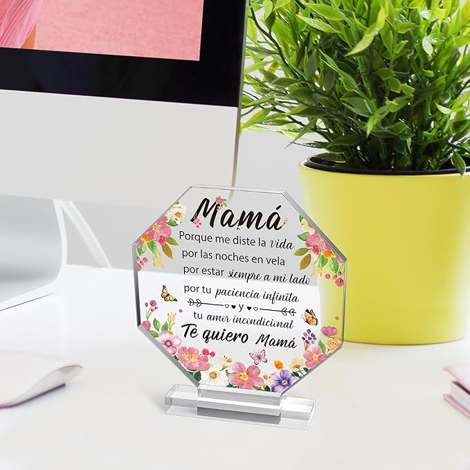 Yopyame Spanish Mom Birthday Gifts - Regalos para Mamá Acrylic Gift for Office Desk Decor Keepsake Paperweights Gifts for Mom in Spanish Christmas Mothers Day Gifts for Mom Spanish from Daughter Son