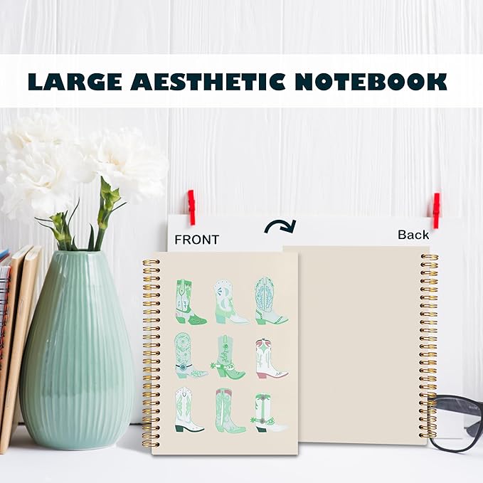 BearCake Green Cowgirl Boot Notebook, Cowgirl Stuff, Cowgirl Gifts, Western Office Supplies, Western Stuff for Women, Boho Western Notebook Journal 5.5x8.3 Green