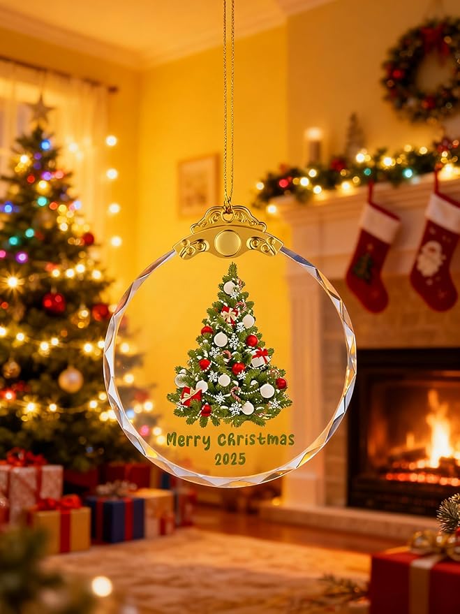 Christmas Ornaments 2025 Christmas Tree Glass Ornament, Clear Round Hanging Decoration, 2.75 inches