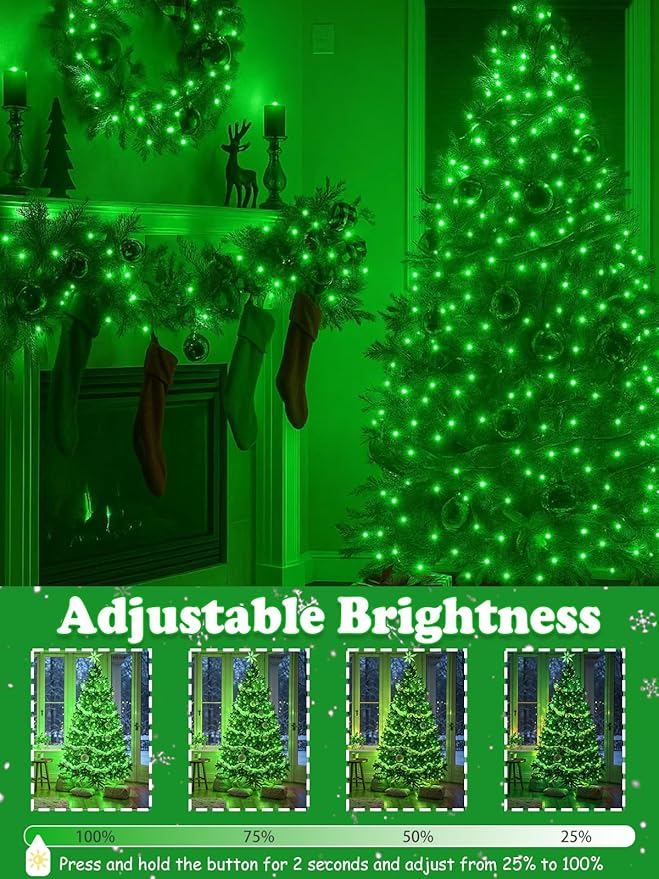2-Pack 66FT 200 LED Christmas Lights, 13 Modes Extendable Christmas Tree Lights with Timer & Memory, Waterproof Twinkle Fairy Lights Green Wire Outdoor String Lights Indoor for Xmas Tree (Green)