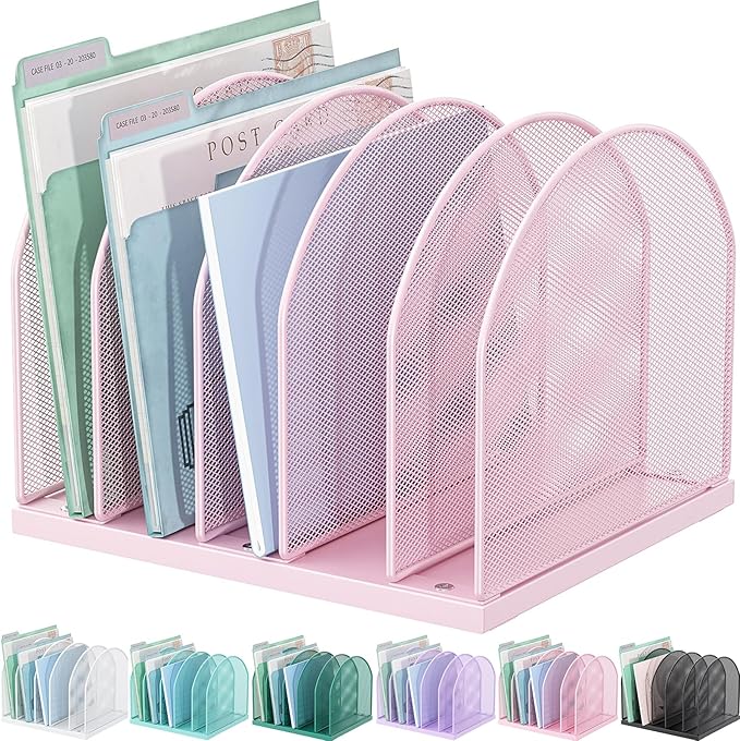 gianotter Desktop File Organizer, Desk Organizer with 5 Compartments, Paper Organizer for Desk, Workspace Organizers for Office Supplies (Pink)