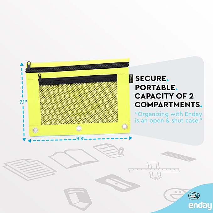 Enday Green Pencil Pouch For 3 Ring Binder, Zippered Binder Pencil Pouches, 3 Ring Pencil Pouch for Binder, Pencil Case for Binder, Large Pencil Bags for School, Home, and Office