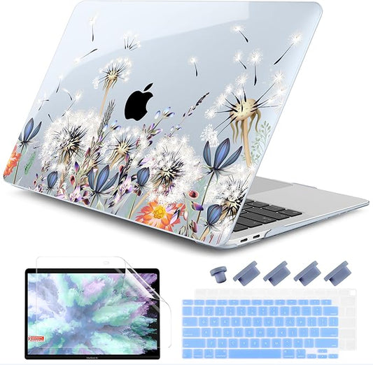 DONGKE for MacBook Air 13 Inch Case 2021-2018, Compatible with A2337 M1 A2179 A1932 Support Retina Display & Touch ID, Hard Shell Plastic Cover with Keyboard Skin - Dandelion