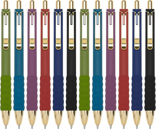 Linbsunne Ballpoint Pens Black Medium Point 1mm Pen with Super Soft Grip Ball Point Pen for Men Women Retractable Pens (Vintage-12 pcs)