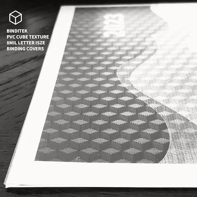 Binditek 15 Pack 8 Mil PVC Binding Presentation Covers, Semi-Transparent with Cube Pattern, 8-1/2 x 11" Letter Size, Square Corners, Un-Punched