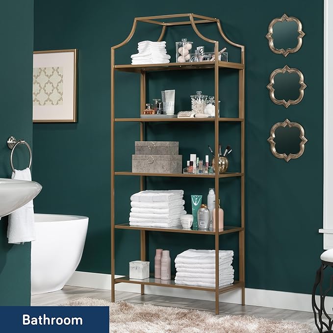 Sauder International Lux Bookcase/ book shelf, Satin Gold finish