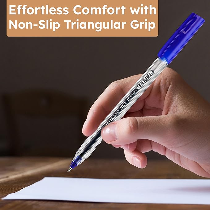 Blue Ballpoint Pens,1.0 mm Medium Point, Blue Pens, Ergonomic Triangle Grip, Smooth Writing, 300-Count Pack of Bulk Pens