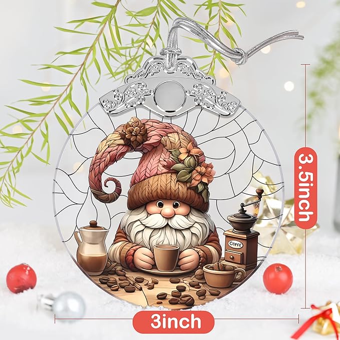 Gnome Stained Glass Ornament, Christmas Tree Decorations, Holiday Presents, Gift Exchange Ideas