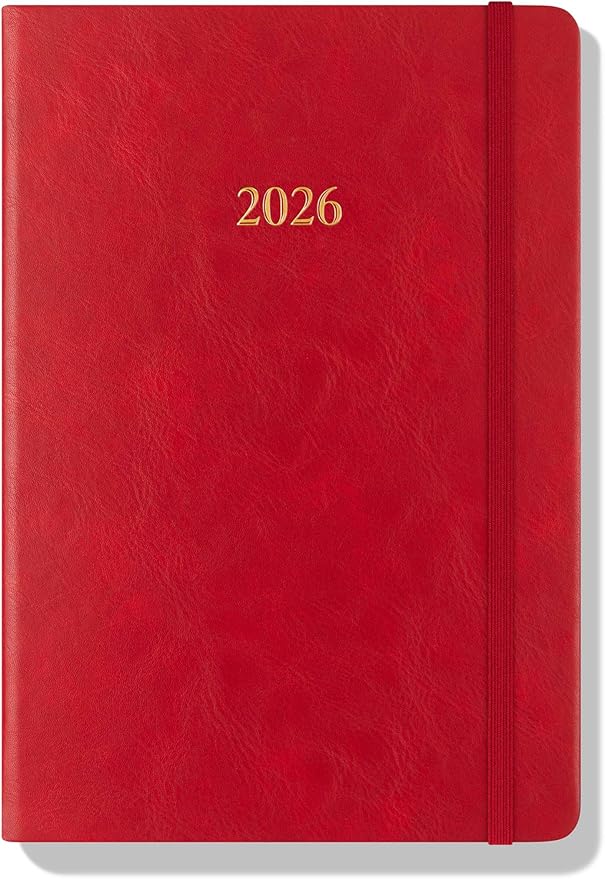 Wykeham's Executive 2026 Daily Journal Planner – US Public Holidays & Format – Customization Available (Crimson, 8.5”×5.5”)