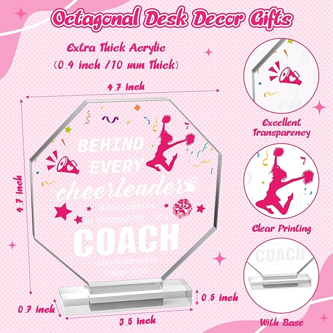 Yopyame Acrylic Cheer Coach Plaque - Cheer Coach Keepsake Paperweights for women Thank You Gift for Coach Cheerleader Birthday Retirement Cheerleading Coach Appreciation Office Desk Decor Acrylic Sign