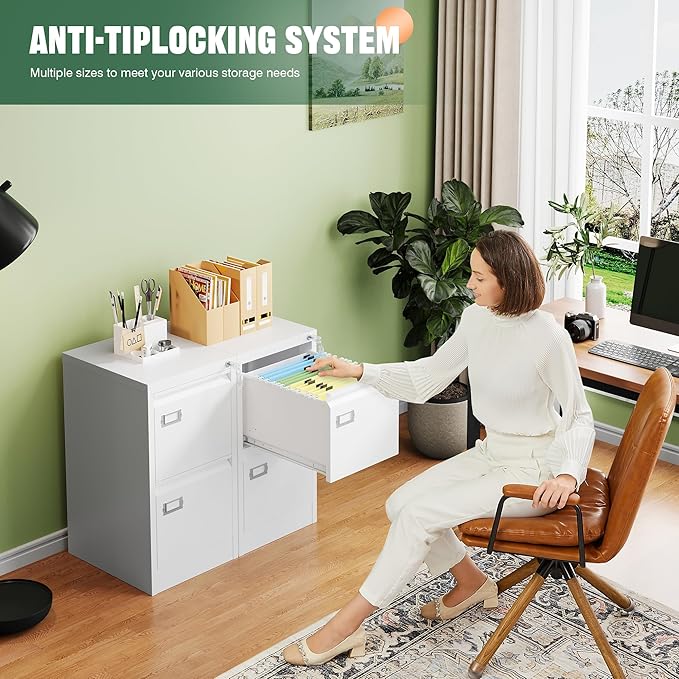 Letaya 2 Drawer File Cabinet with Lock,Metal Office Small Filing Cabinets for Home Office- Storage A4/F4/Letter/Legal -Assembly Required (White)