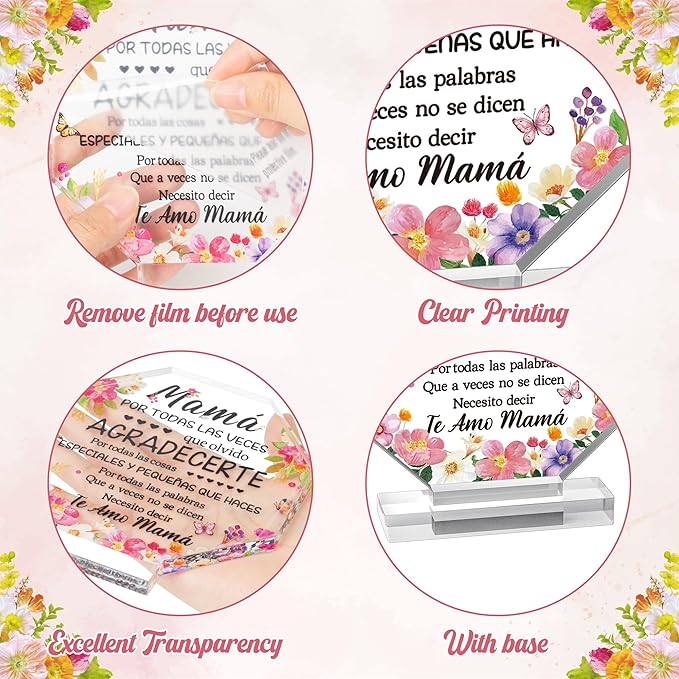 Yopyame Mother’s Day Acrylic Gift - Spanish Mom Birthday Plaque Sign Regalos para Mamá Acrylic Gift for Home Table Desk Shelf Decor Keepsake Gifts for Mom in Spanish Mother’s Gifts from Daughter Son
