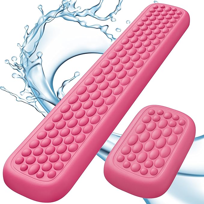 Lekvey Ergonomic Keyboard Wrist Rest - Memory Foam with Massage Points & Waterproof PU Leather Wrist Pad, Carpal Tunnel Support for Office Computer/Gaming, Typing Pain Relief, Easy-Clean（Rose Pink）