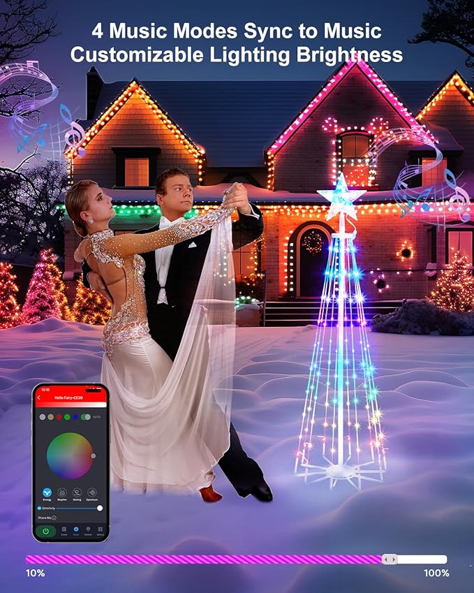 Smart Christmas Tree Lights, 4Ft 110 LEDs Outdoor Christmas Cone Tree Lights Music Sync with APP Control, DIY 16 Million Colors Changing Prelit Artificial Tree Lights for Indoor Christmas Decoration