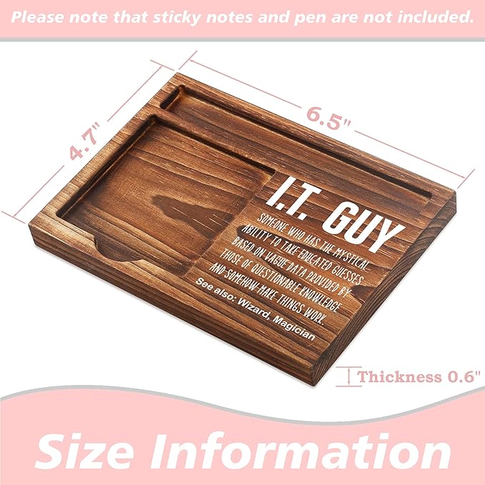 Funny I.T. Guy Sticky Note Holder Wooden Notepad & Pen Holder 6.5" x 4.7" IT Tech Sticky Note Pad Holder Dispenser for Desk I.T. Guy Definition for Tech Support Work Appreciation Gifts, NPA243