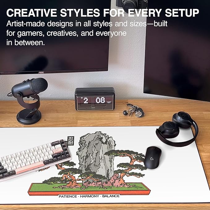 MPCO. OZGMX Large Gaming Desk Pad - 36" x 17" Duraglyde Fabric Bonsai Desk Mats - Non-Slip, Washable, Smooth Glide for Precision Gaming & Work