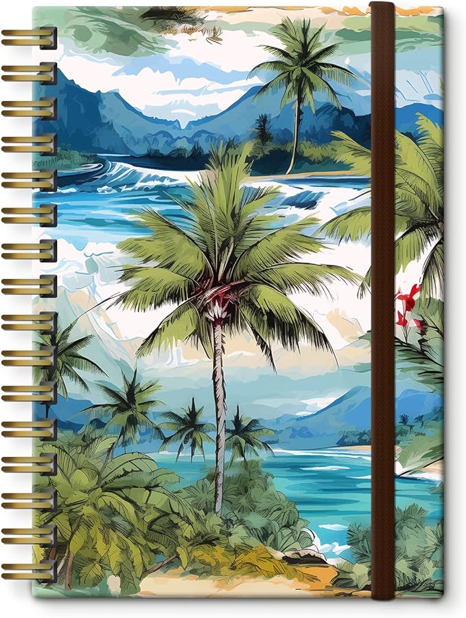 Spiral Journal Notebook, A5 Cute Notebooks for Women Men, College Ruled Hardcover Notebook for Work & Note Taking, 60 Pages Double-Wire Journals for Writing, Cute Island