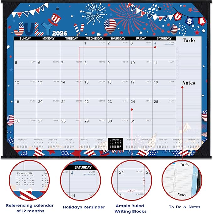 2026 Desk Calendar - Large Desk Calendar 2026, Jan.2026 - Dec.2026, 22" x 17", 2026 Calendar with Corner Protectors + Large Ruled Blocks, To-do & Notes, 12 Different Themes