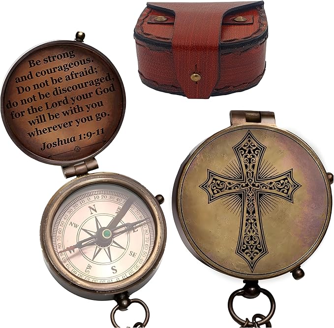 Baptism Gift Personalized Keepsake Compass Engraved Cross and Be Strong and Courageous, Confirmation Gift Ideas, Gift of Faith. Missionary