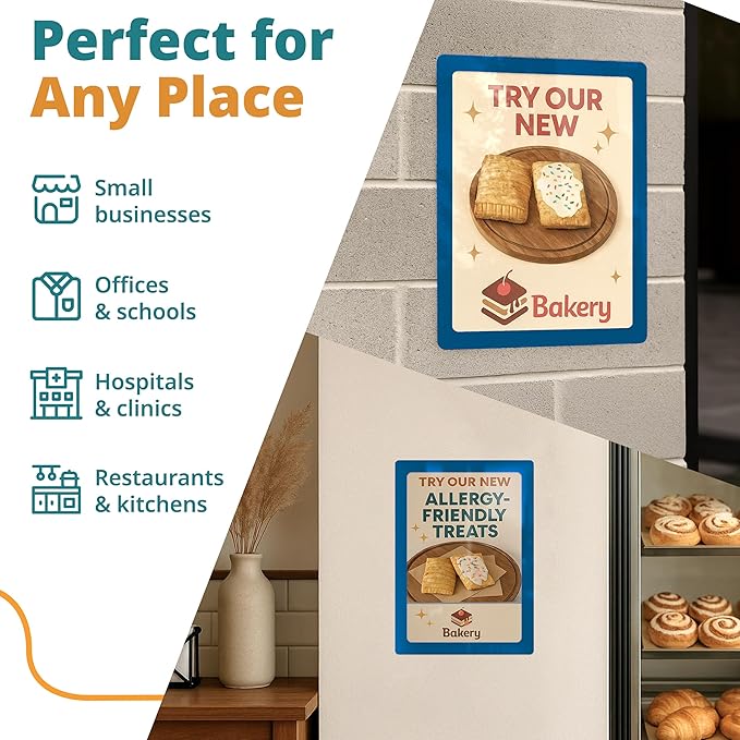 8.5 x 11 Adhesive Wall Frames - Peel & Stick Picture Frames, Wall Sign Holder, Paper Protector Sheets, Certificate Holders, Reusable Picture Frame, Dry Erase, Non Magnetic - Blue, Pack of 5