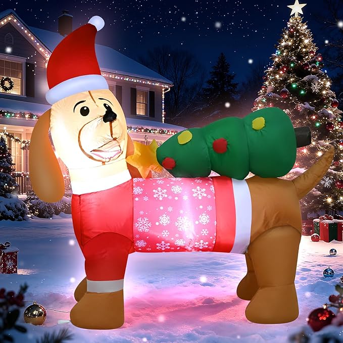 4FT Christmas Inflatables Puppy Decoration, Christmas Blow up Dog with Built-in LEDs, Xmas Blow up Decoration for Indoor Outdoor Yard Garden Party Lawn Home Holiday Decor
